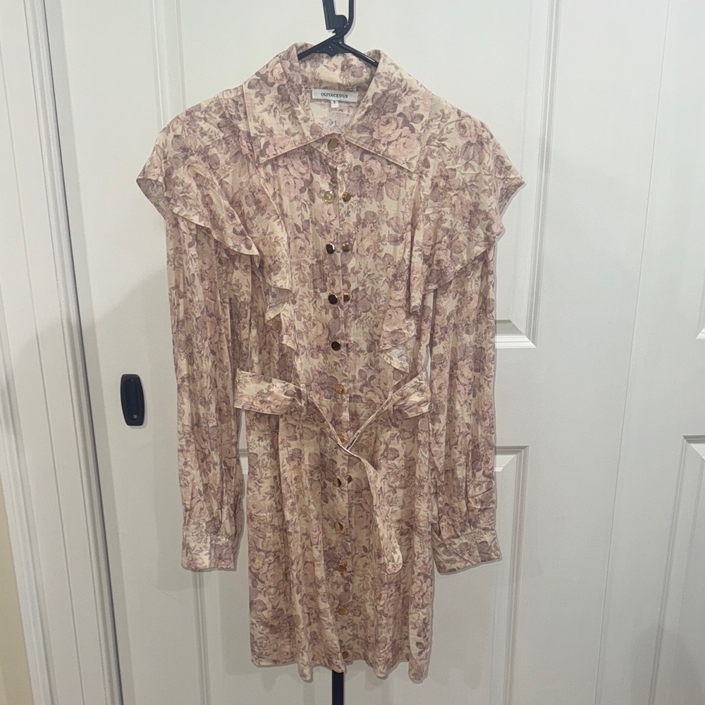 Olivaceous Long Sleeve Floral Dress in Cream and Pink
